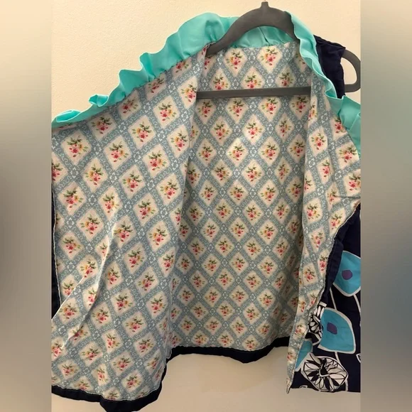 Kimono Girls Dress Navy Aqua Ruffle Vibrant Floral Reversible Adjustable Size 5 - Picture 6 of 8